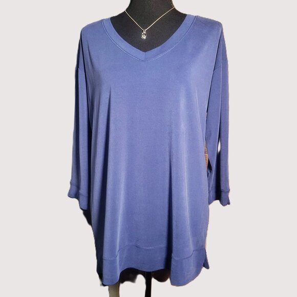 Chico's Zynergy V-Neck Blue Slide Slits 3/4 Sleeve - Size 0 (fits size 4-6) - Picture 1 of 12